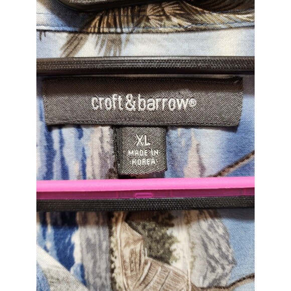 CROFT & BARROW MENS XL BLUE PALM TREE SHIRT VTG VACATION TROPICAL BEACH PARADISE - Picture 10 of 15